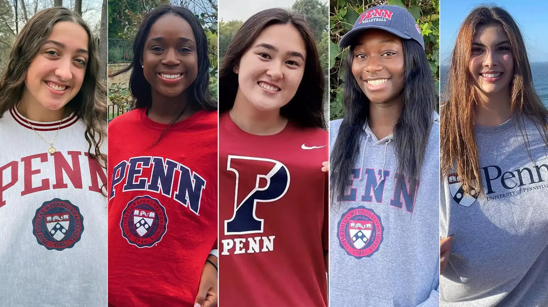 Penn State volleyball incoming recruiting class posing in Penn State gear ahead of the 2026 season