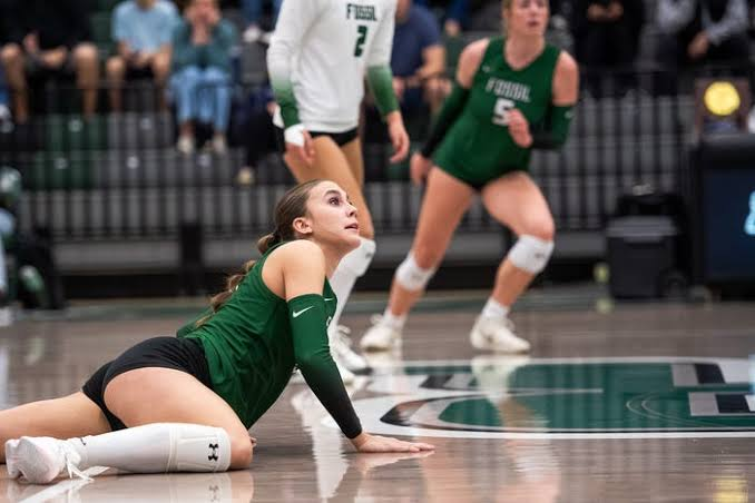 Colorado volleyball defender on the floor after a dig attempt during a 2026 schedule match