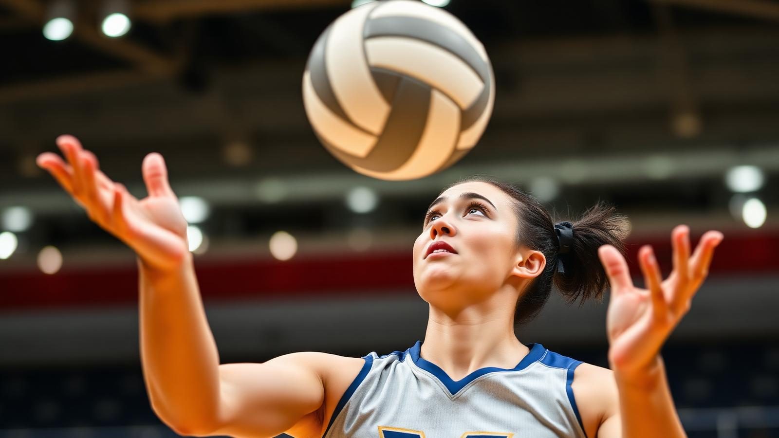 College volleyball setter delivering a set during a 2026 NCAA match
